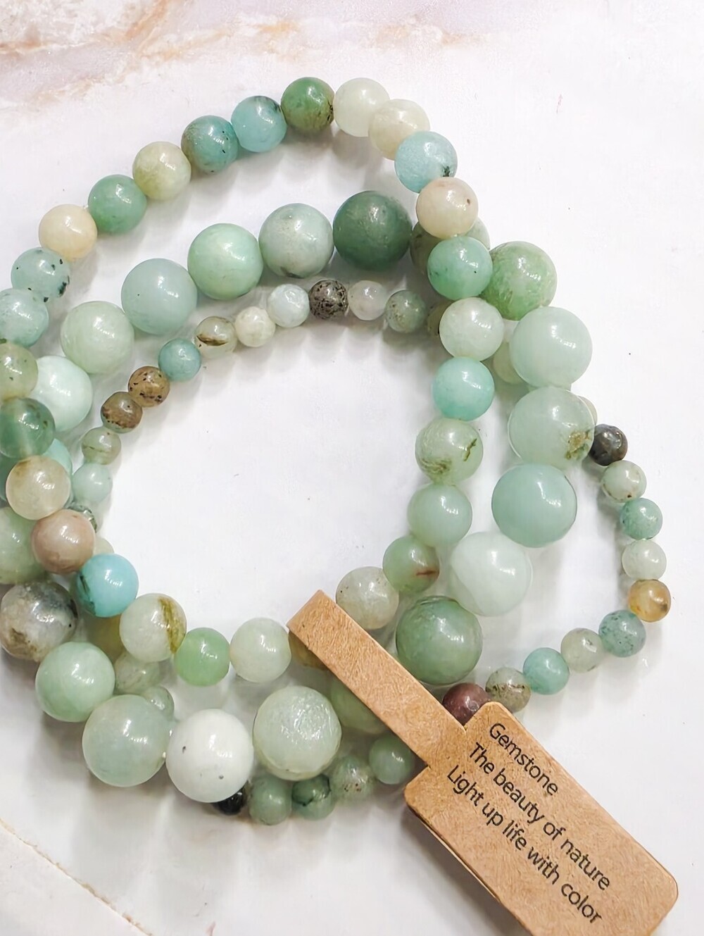 3pc Natural Amazonite Gemstone Stretch Bracelet Set Boho Crystal Beaded Jewelry - Picture 6 of 8